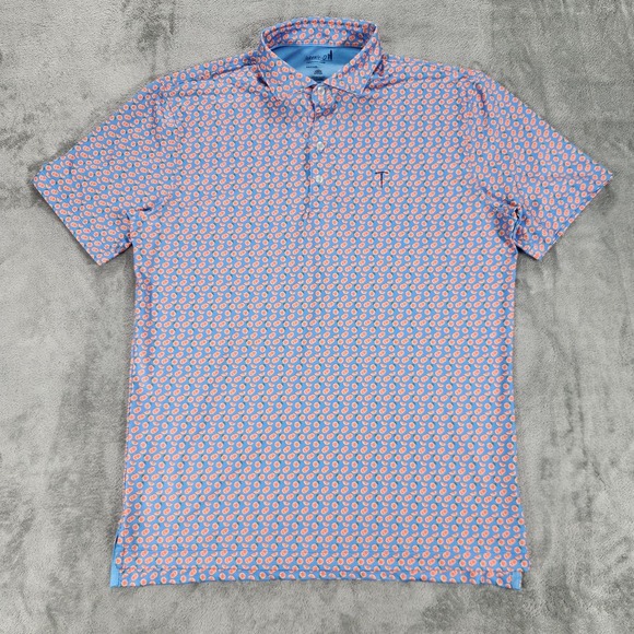 Johnnie-O Performance Polo Shirt Mens Medium Jayme Citrus Print Golf UPF 50 - Picture 2 of 14